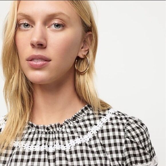 J.Crew Women's Daisy-Chain Peplum Top in Gingham in Black & White - Size L - Picture 3 of 15